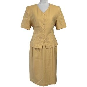 NEW Vintage Executive Collection Skirt Suit‎ Size 10 Medium Honey Yellow Floral